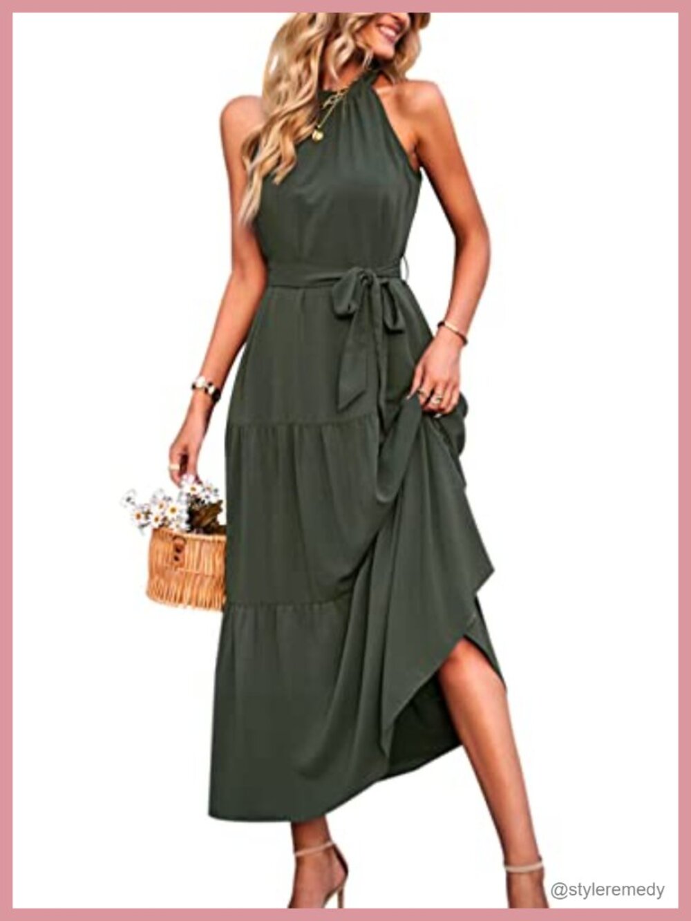 Women's Floral Halter Maxi Dress Sleeveless Bohemian Wedding Guest
